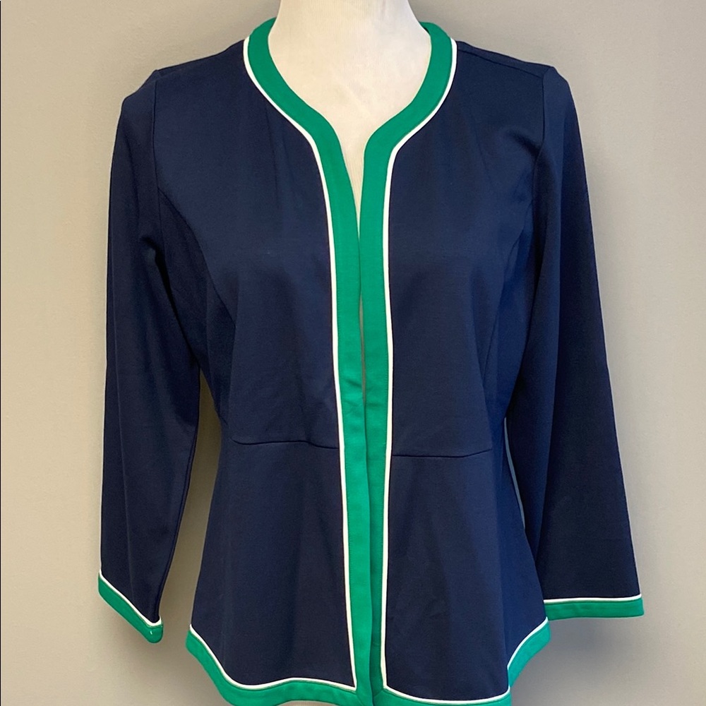 NWT J.Jill Blue & Green Peplum Blouse – Size M – ¾ Sleeves